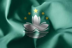 Rendu 3d agitant le drapeau de soie de macao photo