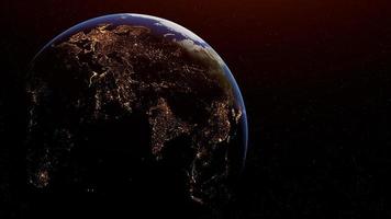 jour et nuit sur la planète terre vue de l'espace montrant les lumières de l'asie, de l'afrique, de l'europe et du moyen-orient. rendu 3d. éléments de cette image fournis par la nasa. photo