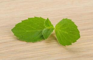 feuilles de menthe sur fond de bois photo