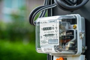 compteur de puissance de mesure électrique pour le coût de l'énergie à la maison et au bureau. photo