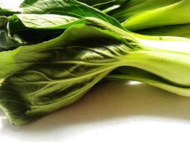 bok coy isolé sur fond blanc, pakcoy ou bok choy est un type de légume populaire. ce légume, aussi appelé moutarde à la cuillère, est facile à cultiver et peut être consommé frais photo