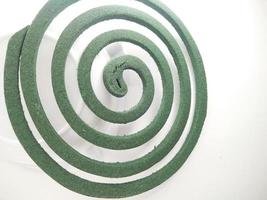 bobine de moustique vert sous la forme d'une spirale isolée sur fond blanc. gros plan photo