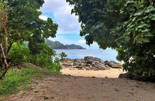 journée ensoleillée vue sur la plage sur les îles paradisiaques seychelles photo