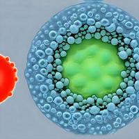 virus et bactéries de différentes formes sur fond bleu. concept de science et de médecine. le rendu photo