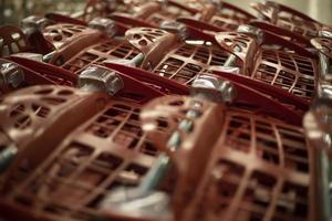 détails du supermarché. contenants en plastique rouge. photo