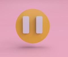 icône de pause, illustration de rendu 3d minimale sur fond rose clair. photo