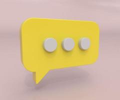 bulle jaune illustration 3d. concept de communication de réseau social, illustration de rendu 3d minimale photo