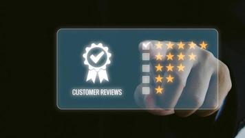 l'expérience du service client et l'enquête de satisfaction de l'entreprise popup icône cinq étoiles pour le service de satisfaction de l'examen des commentaires. photo