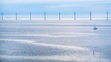 mer baltique calme avec parc éolien offshore le matin photo