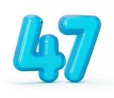 Jelly bleu chiffre 47 quarante-sept isolé sur fond blanc gelée alphabets colorés numéros pour enfants illustration 3d photo