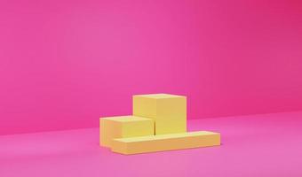 Podium jaune 3d avec fond minimal rose. parfait pour montrer le produit et la promotion. tonalité de couleur fraîche, s'adapte au produit féminin. -rendu 3d photo