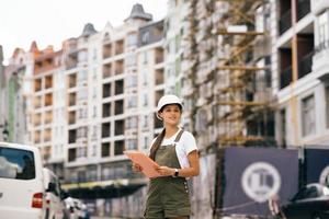 femme ingénieur en construction. femme, ingénieur construction, concept photo