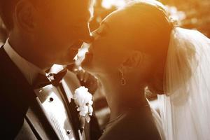 beau couple de mariage posant en silhouette photo