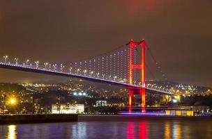 vue nocturne du pont du bosphore avec des lumières istanbul, turquie photo