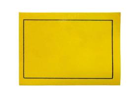 Étiquette autocollante papier jaune isolé sur fond blanc photo