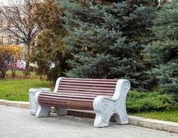 banc dans le parc d'automne. siège en bois. photo