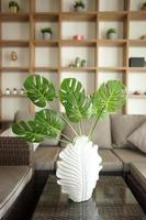 feuilles de monstera debout dans un vase blanc dans une maison intérieure moderne photo