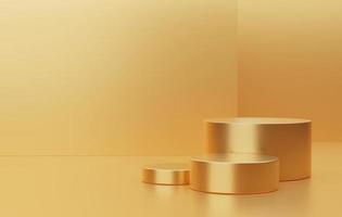 luxe de base de podium cylindrique en or sur fond d'or abstrait. rendu 3d, illustration 3d. photo