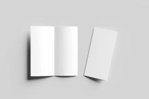 maquette de brochure verticale dl bi-fold vierge isolée sur fond gris doux. illustration de rendu 3d photo
