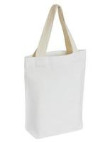 Sac en tissu blanc isolé sur blanc avec un tracé de détourage photo