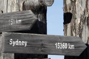 Panneau en bois de distance de Sidney sur l'arbre mort photo