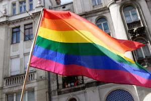 fierté de marche lgbtiq. défilé coloré célébrant les droits des lgbtiq. manifestants marchant avec des banderoles et des drapeaux. droits humains. fierté, passion et protestation. familles arc-en-ciel. l'égalité pour tous. photo