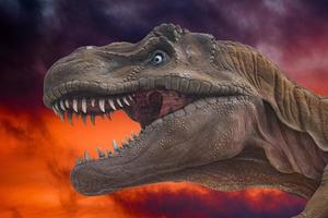 dinosaure trex gros plan sur fond d'enfer photo