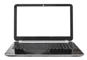 vue de face d'un ordinateur portable noir avec écran découpé photo