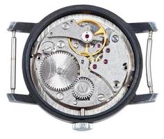 Mécanisme d'horlogerie de vieille montre-bracelet isolée photo