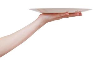 assiette blanche vide à portée de main isolée photo
