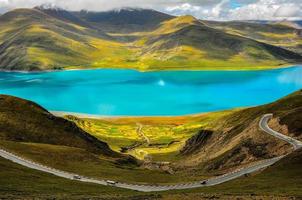 route, à, yamdrok, lac, dans, tibet