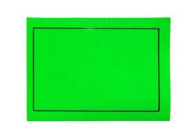 Étiquette autocollante papier vert isolé sur fond blanc photo