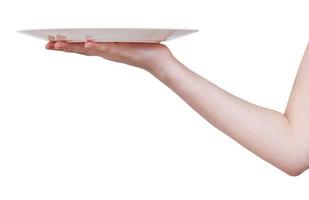 assiette blanche plate à portée de main isolée photo