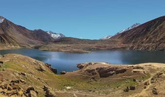 nature paysage vue sur lac et chaîne de montagnes photo