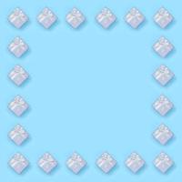 cadre de coffrets cadeaux bleus se trouve sur fond de texture de papier de couleur bleu pastel mode dans un concept minimal photo