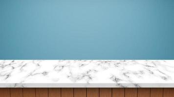 table en marbre vide avec fond bleu. photo