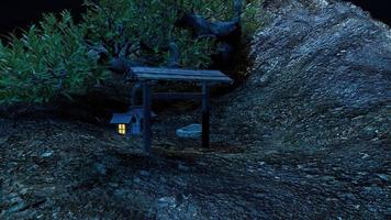 bungalows sur les pentes des montagnes rurales la nuit photo