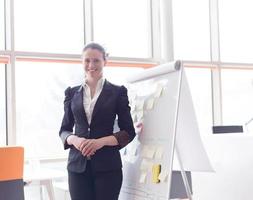 portrait de jeune femme d'affaires au bureau moderne photo