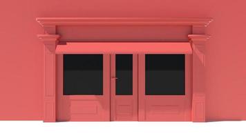vitrine ensoleillée avec de grandes fenêtres façade de magasin blanc et rouge