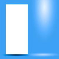 espace vide forme de rectangle blanc avec ombre isolée sur fond bleu doux coloré avec dégradé et point lumineux à utiliser comme toile de fond. photo