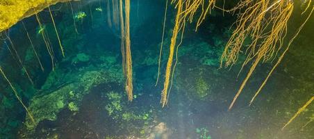 eau bleu turquoise grotte calcaire gouffre cenote tajma ha mexico. photo