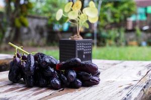 raisins de sorcière, gouttes de lune, raisins ou saphirs doux cueillis dans le jardin frais et neufs. c'est un raisin sans pépins qui est doux et délicieux. photo