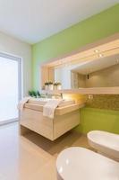 mur peint en vert dans la salle de bain