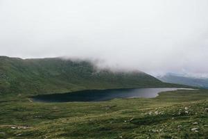 lac et champ d'herbe verte photo