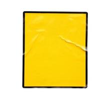 Panneau d'avertissement vierge couleur jaune avec autocollant cadre noir isolé sur fond blanc photo