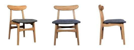 chaise en bois tissu à différents angles isolé sur fond blanc. série de meubles photo