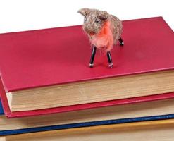 Moutons en peluche en feutre sur une pile de livres photo