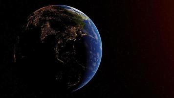 jour et nuit sur la planète terre vue de l'espace montrant les lumières de l'asie. rendu 3d. éléments de cette image fournis par la nasa. photo