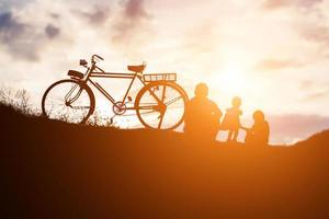 motard, famille, silhouette, père fils photo