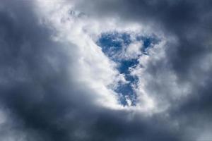 Cloudscape en gros plan de tempête entrante à la lumière du jour de mars en europe continentale. capturé avec un téléobjectif. photo